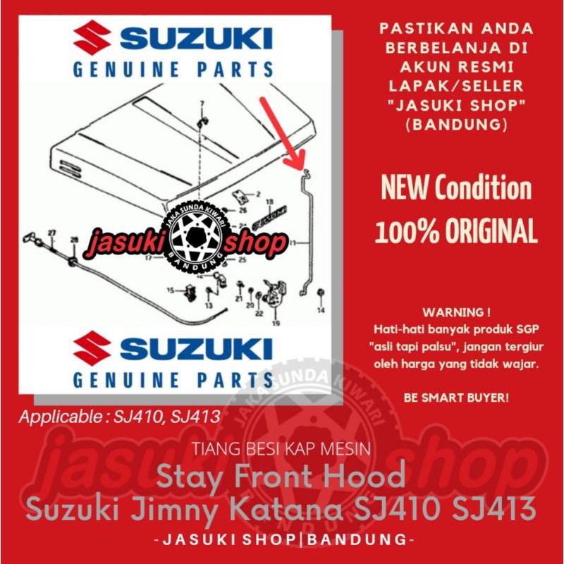 Stay Front Hood Besi Tiang Kap Mesin Suzuki Jimny Katana Sierra Samurai SJ410 SJ413 Asli Ori Origina
