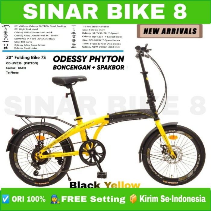 Sepeda Lipat Ukuran 20 Inch ODESSY PHYTON Boncengan 7 Speed New