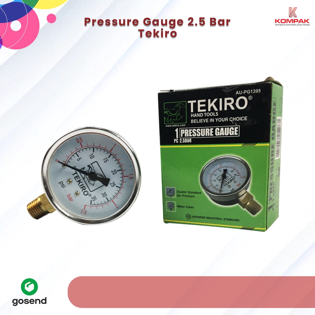 Manometer 2.5 - 6 Bar Pressure Gauge 6Bar Merk Tekiro Pressure Gauge Pengukur