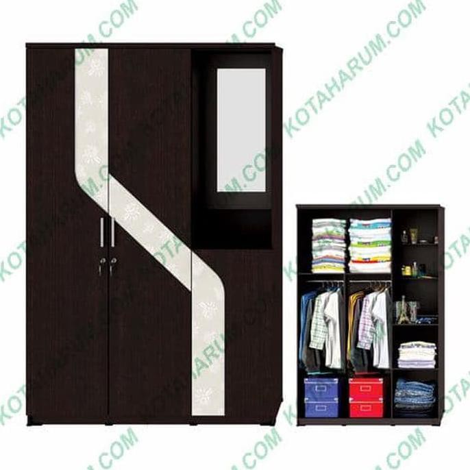 Paling Dicari] Lemari Baju Pakaian Cermin Kaca 3 Pintu 332 Activm Hitam Putih Bandung