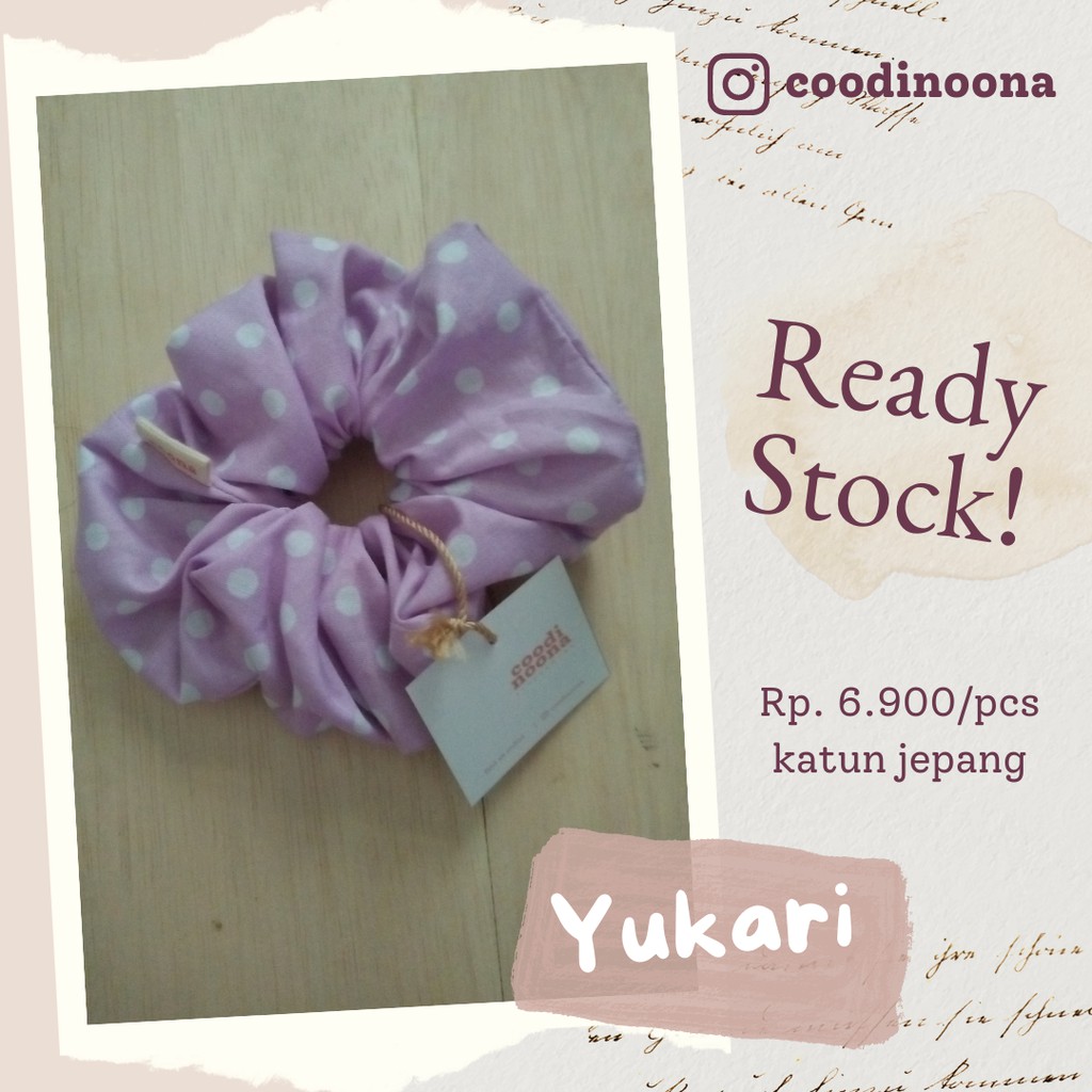 YUKARI scrunchie polkadot ungu pastel lilac/scrunchie katun jepang/ikat rambut kain/karet rambut