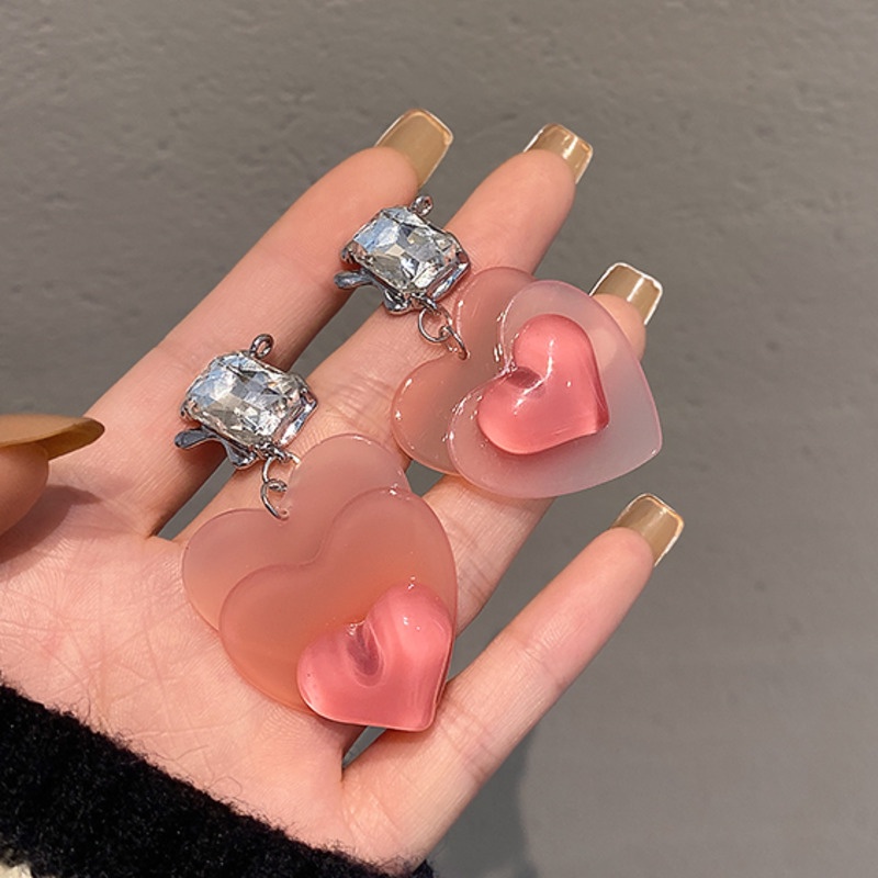 Anting Bentuk Hati Warna Pink Untuk Aksesoris