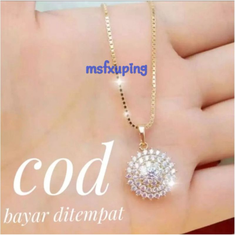 kalung itali set liontin bunga gold mewah full mata perhiasan wanita titanium gold perhiasan wanita pengganti emas