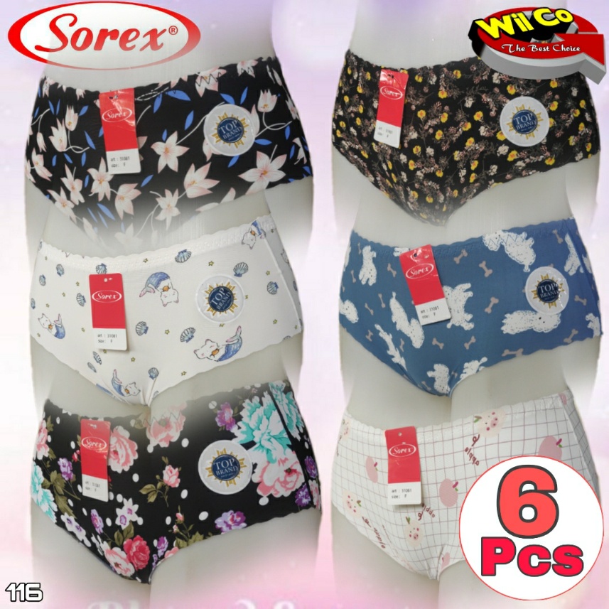 K116S - (HARGA PER 6 PCS) CELANA DALAM WANITA PAKAIAN WANITA PAKAIAN DALAM SEAMLESS SOREX FREE SIZE