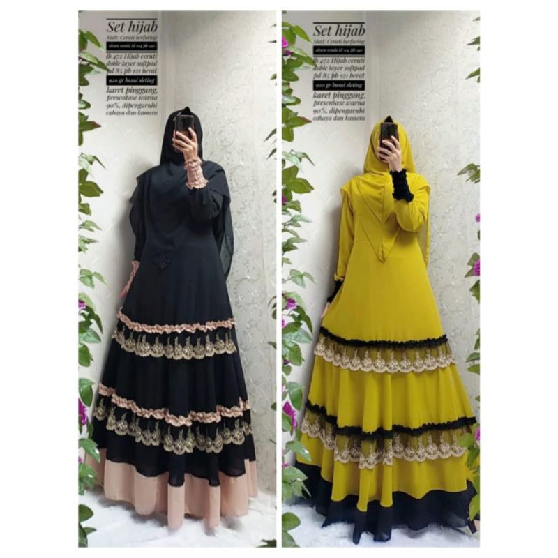 GAMIS SYARI CERUTI MIX BRUKAT // SET KHIMAR CANTIK