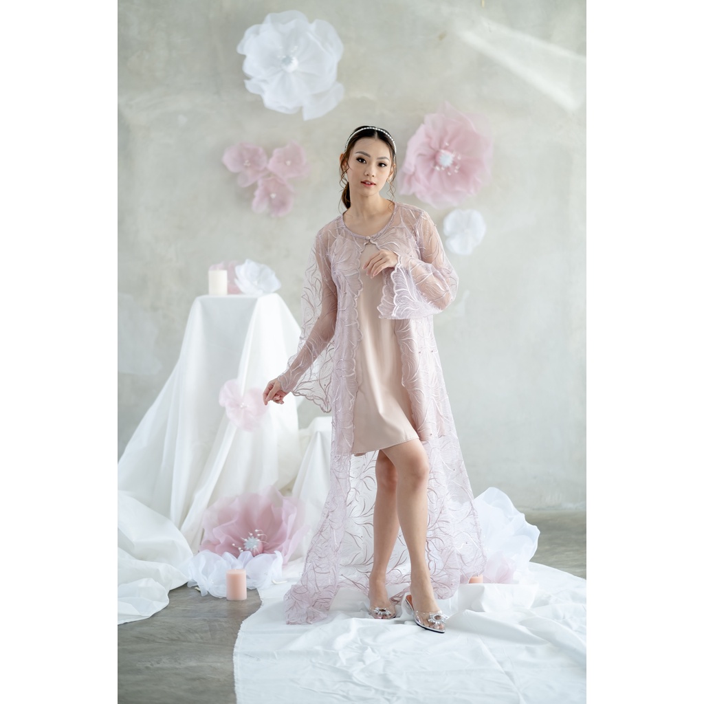 BISA BELI OUTER AJA-Zemira Robe (non hijab) - dusty pink - KIMONO ROBE PENGANTIN