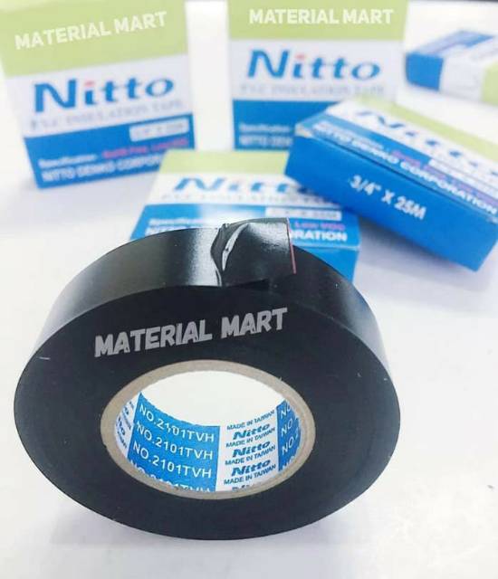 Isolasi NITTO | Lakban Hitam Listrik PVC 3/4 Inch x 25m | Material Mart