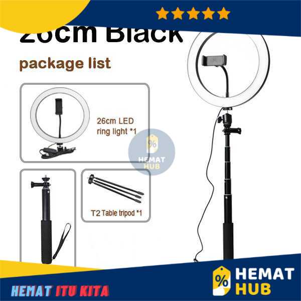 Ring Light 120 LED 26cm Paket Lampu Halo Mini Tripod Monopod Kamera Handphone Holder Vlog