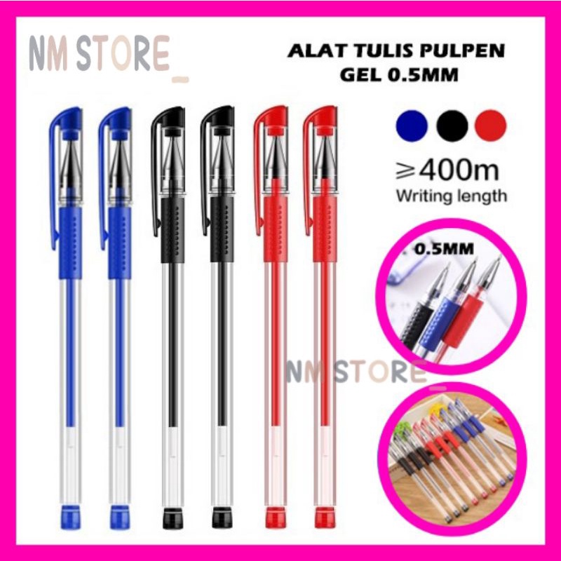 Pulpen Gel Ink 0.5Mm Alat Tulis Kantor Sekolah Pena Pen Tinta Cair Standart Warna Merah Hitam Biru