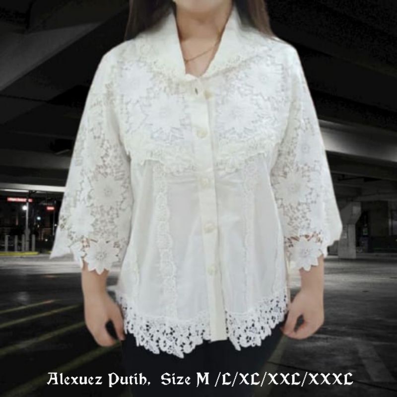 Hem Bermerek ALEXUEZ Putih Brukat Premium Import