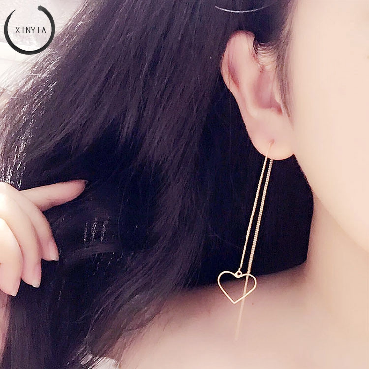 [Bayar Di Tempat] Anting Panjang Simple Gaya Korea Berbentuk Hati Geometris Untuk Wanita Jc5005