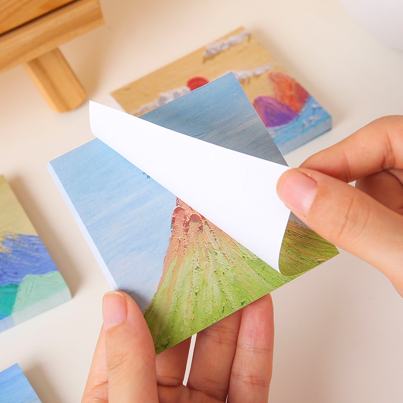 80 Sheets Oil Painting Landscape Series Sticky Notes Student DIY Mini Cute Note Pad