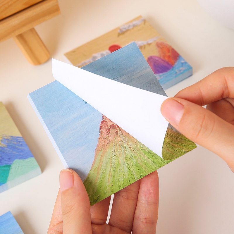 80 Sheets Oil Painting Landscape Series Sticky Notes Student DIY Mini Cute Note Pad