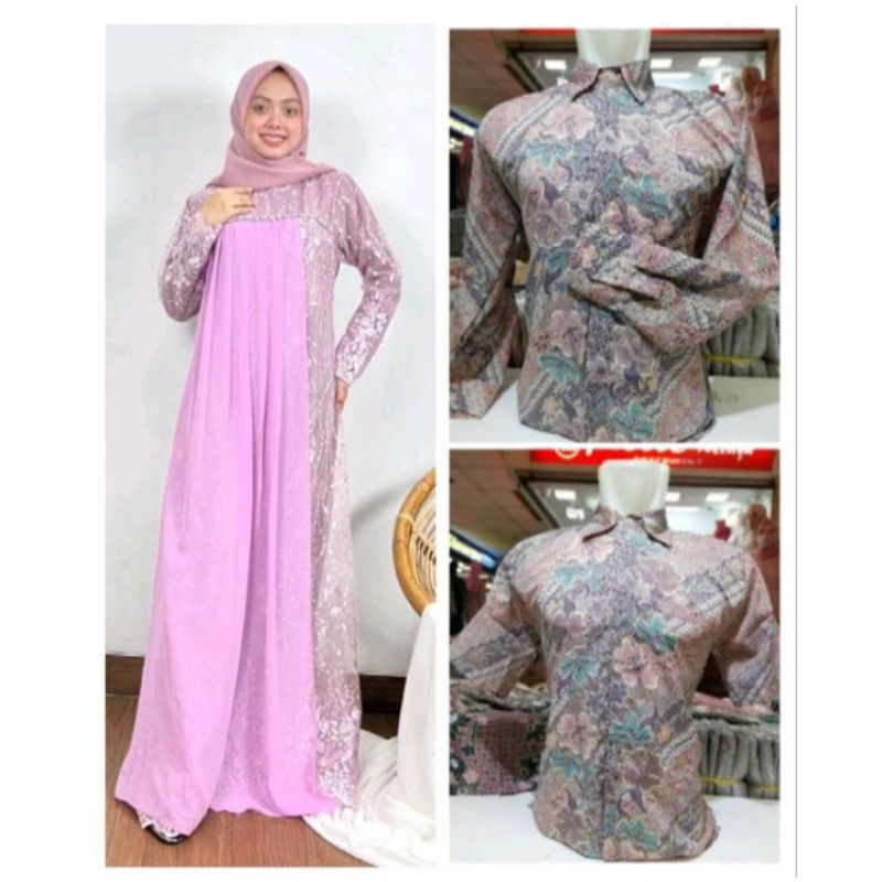 0(COD) Gamis Brokat Naila Tulle Premium Lilac by Laura Batik