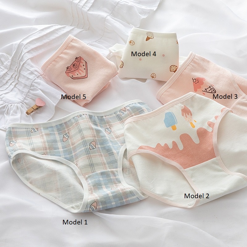 Celana dalam wanita cewek remaja bahan katun cotton import CD040 motif ice cream dan straberry