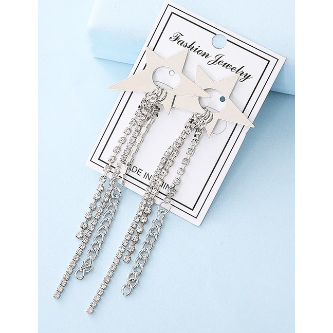 LRC Anting Tusuk Fashion Silver Star-studded Claw Chain Earrings F40690