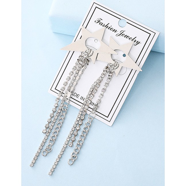 LRC Anting Tusuk Fashion Silver Star-studded Claw Chain Earrings F40690