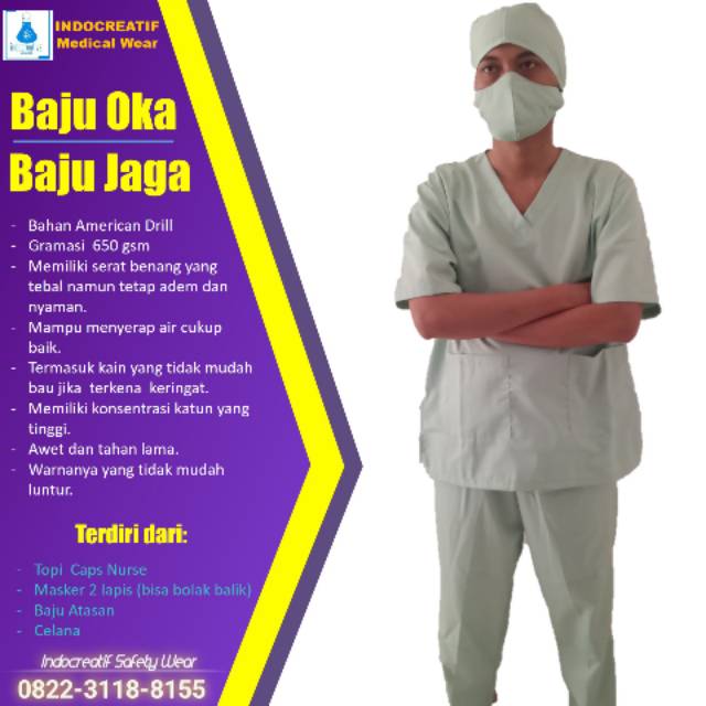 Baju Oka Ok / Baju Jaga Malam Perawat / Scrub Seragam Medis Lengan Pendek / Baju Medis Baju Operasi