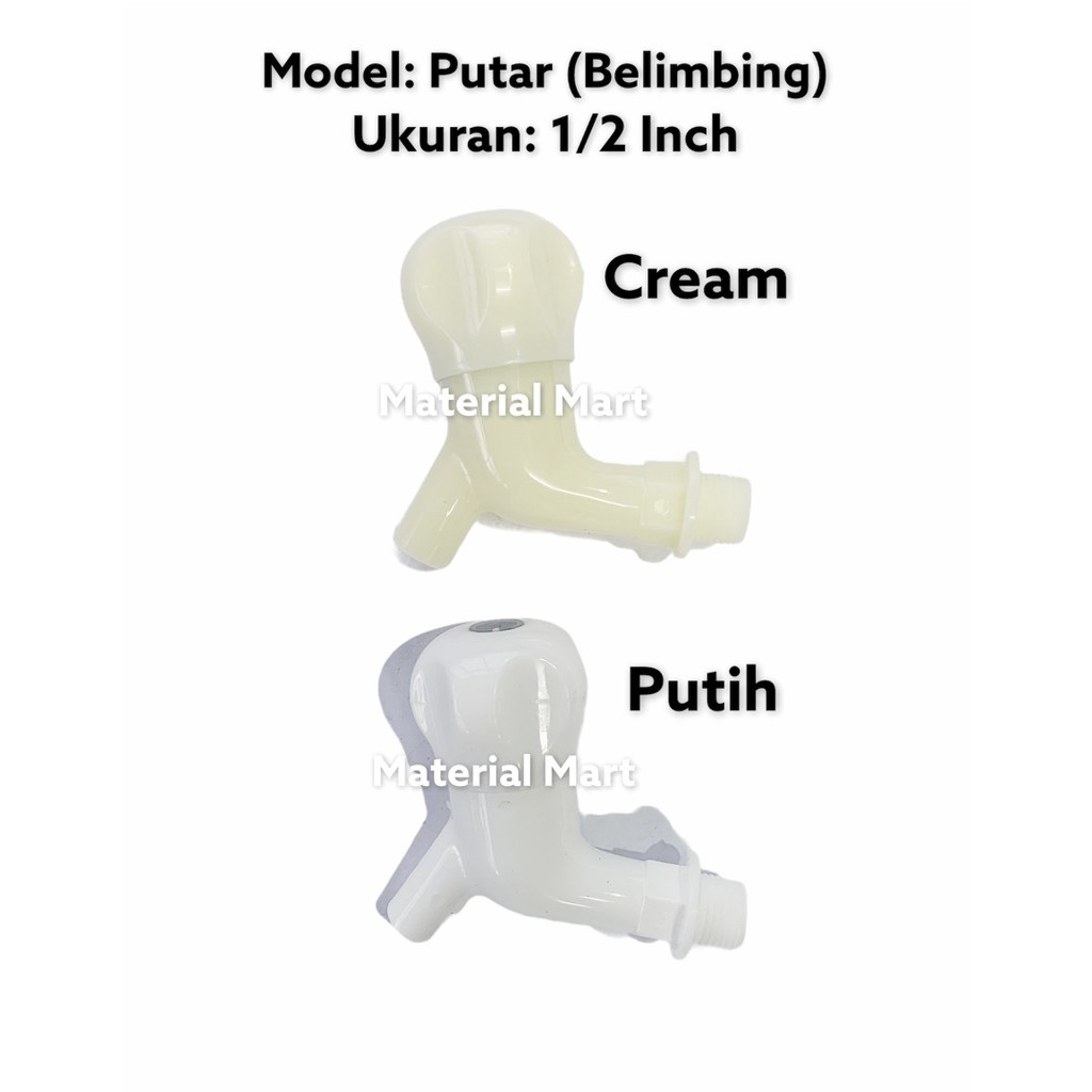 Keran Air PVC 1/2 Inch Belimbing | Kran Tembok Plastik Putar 3/4 Inch | Material Mart