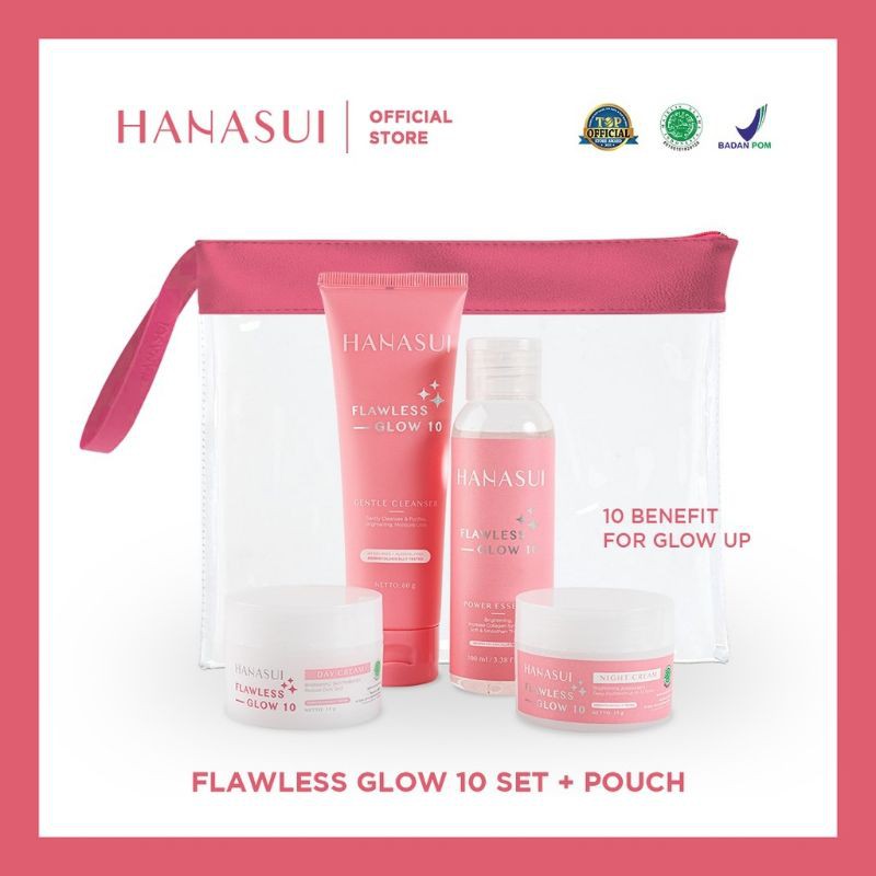 HANASUI FLAWLESS GLOW 1 PAKET BONUS POUCH / PAKET KECANTIKAN / PAKET GLOWING / PAKET KECANTIKAN MURA