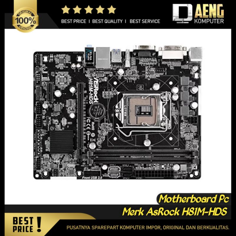 Motherboard Mainboard Mobo Pc Merk PC Merk ASRock H81M-HDS Socket 1150 ada HDMI