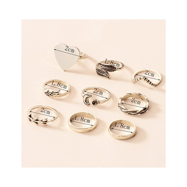 LRC Cincin Set Fashion Silver Color Alloy Ring 9 Set P82852