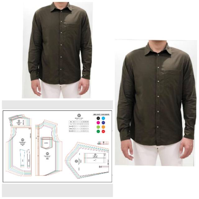 Pola Kemeja Pria Tangan Panjang 8 size XS - 4XL