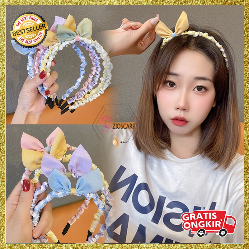 Bando Scrunchie Korea Perempuan Dewasa Pita Motif Kotak Aksesoris Rambut Bandana kualitas terbaik AK208