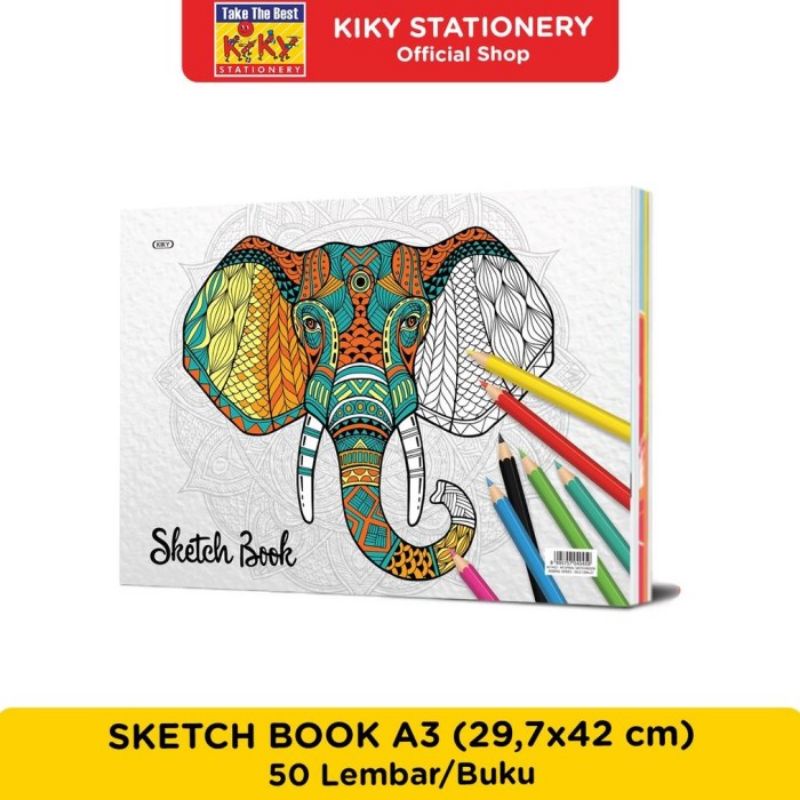 

Sketchbook KIKY ukuran A3 (30 x 42 cm) 150 gsm 50 lembar Buku sketsa menggambar motif random - satuan