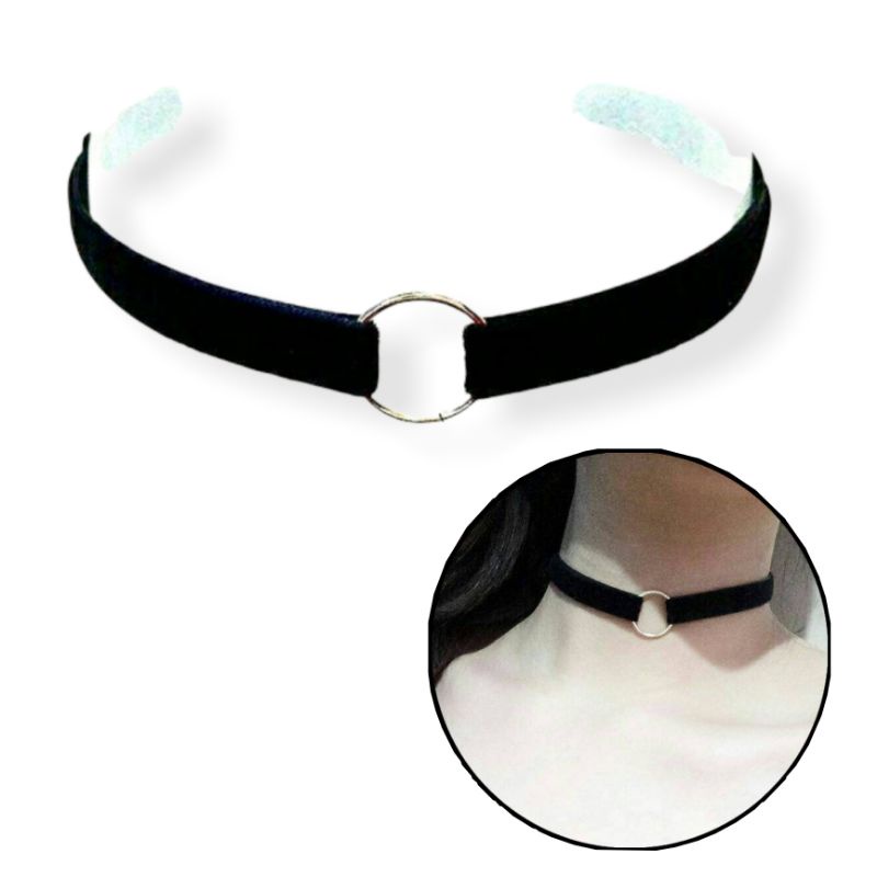 Silver O-Ring Black Velvet Choker Necklace | Kalung Handmade Premium Collection