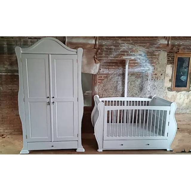 Lemari pakaian bayi +box bayi duco putih mebel jepara