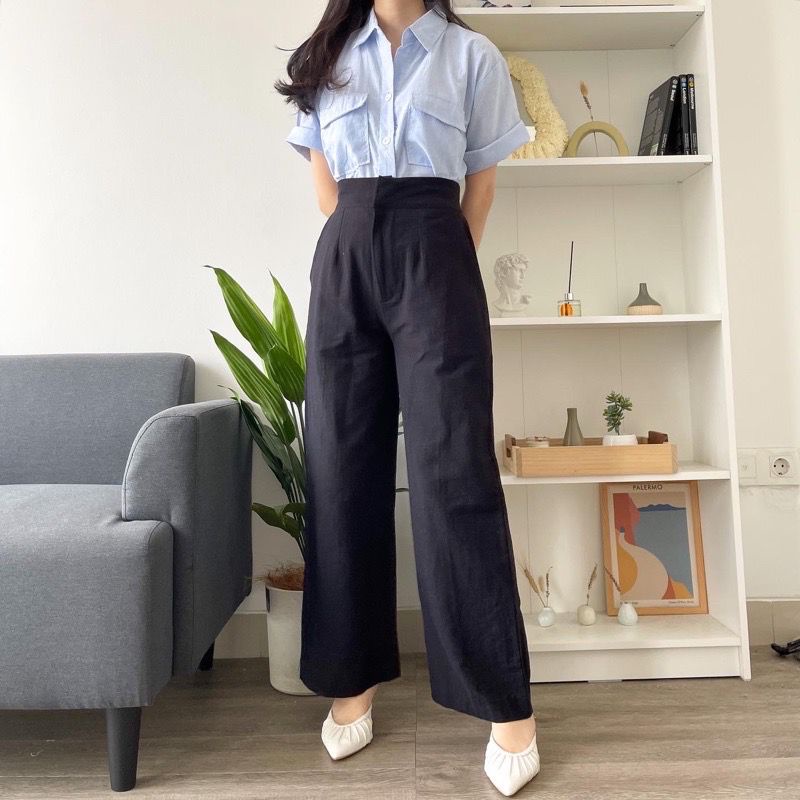 lookatmeofficial • Celana Kulot Linen Jeju Highwaist Basic Wide Leg Cullote