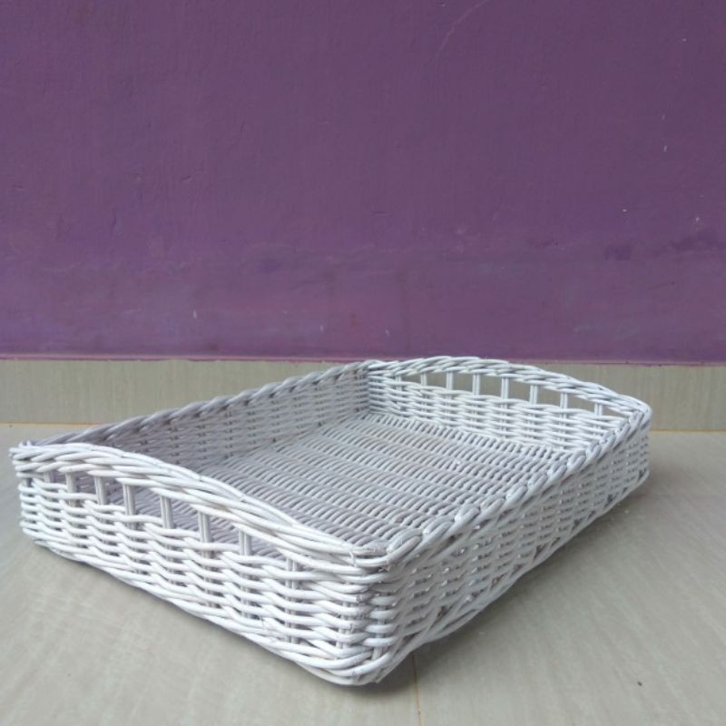 Keranjang rotan buah persegi snack/toples/buah/parcel 40x30x7 cm