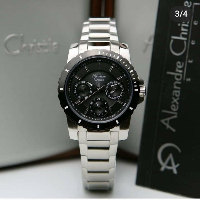 Jam tangan wanita Alexandre Christie AC 6141 AC6141 silver black Original