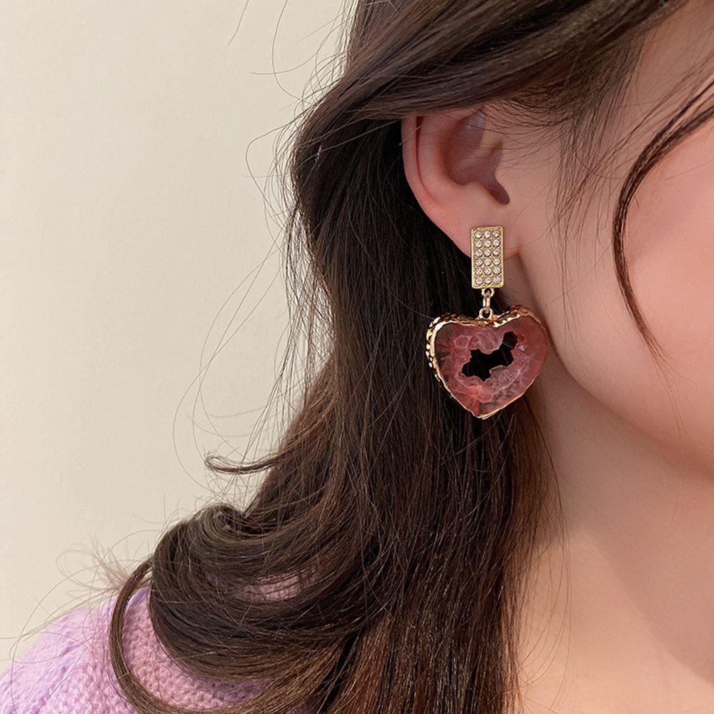 Mxbeauty Resin Batu Anting Elegan Tidak Teratur Geometris Merah Muda Tetesan Air Wanita Gadis Paduan Drop Anting-Anting Gaya Korea Anting-Anting