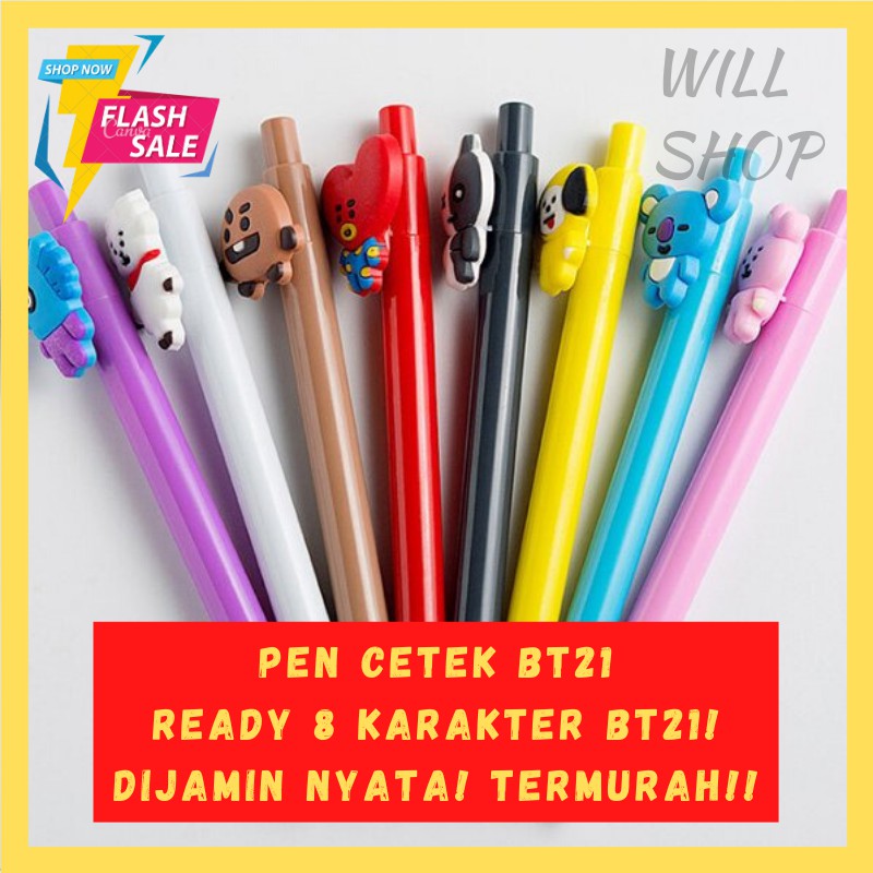 

1 SET 8 PULPEN CETEK KARAKTER BT21 PENA BOLPEN PULPEN B T S BANG TAN KPOP MURAH LENGKAP READY COD