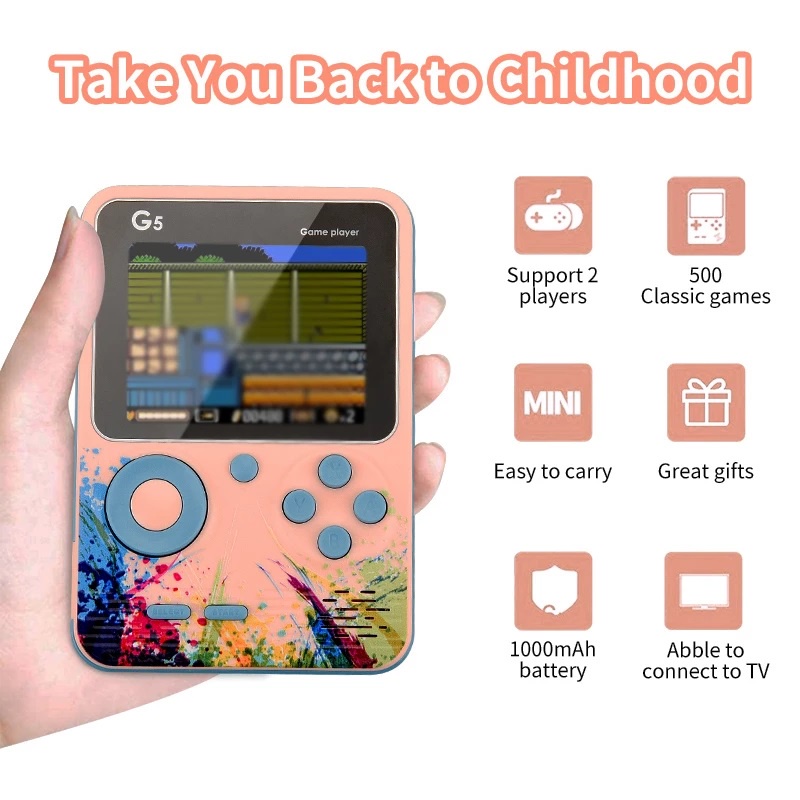 Bisa COD! G5 Console Gameboy Built-in Classic 500 Game in 1 Portable Game Player 1/2 PLAYER