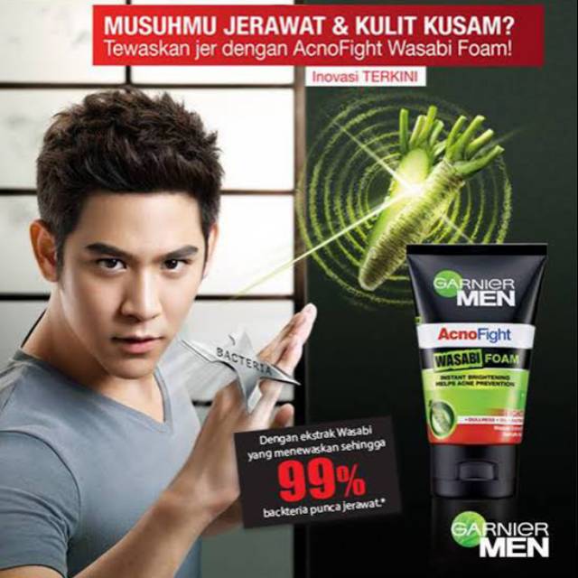 Jual Garnier Men Acno Fight Wasabi AntiBacteria Brightening Foam 100ml
