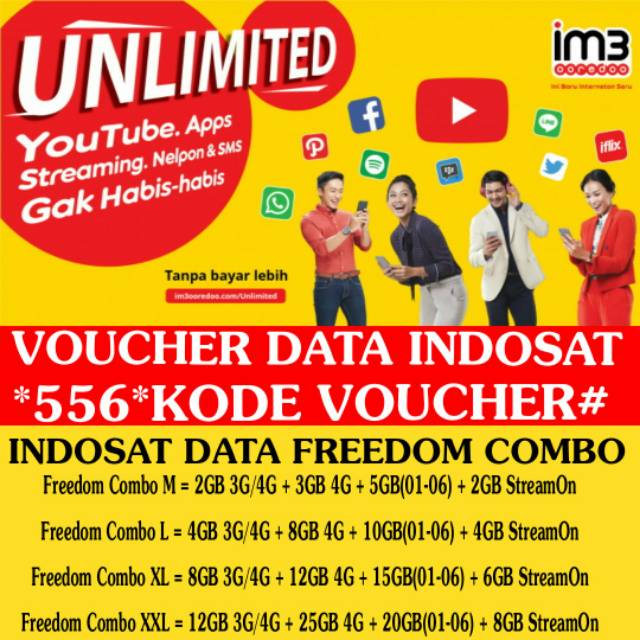 VOUCHER PAKET DATA INDOSAT FREEDOM COMBO M - L - XL - XXL