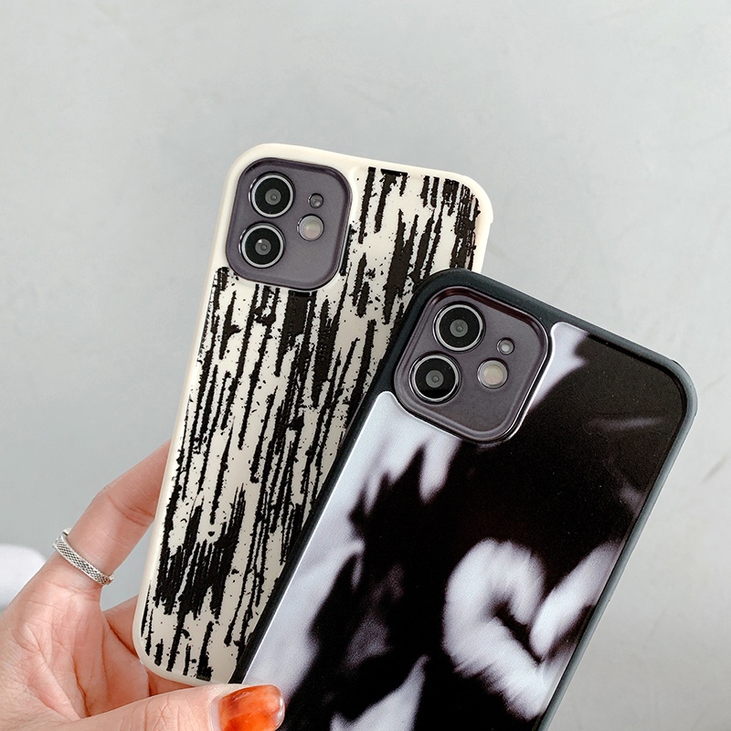 Soft Case Pelindung Kamera Bahan TPU Warna Hitam Putih Untuk Iphone 11 12 13 Pro Max X Xs Xr Xsmax 7 8 Plus