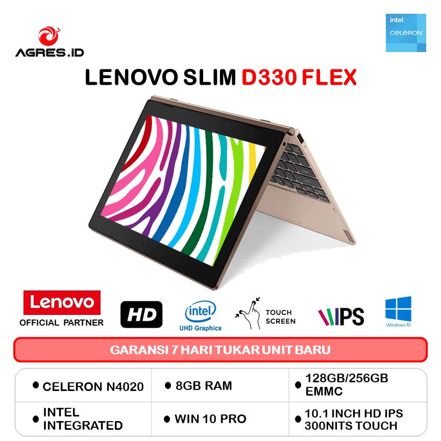 LENOVO SLIM D330 FLEX TOUCH N4020 RAM 8GB 128GB/256GB 10.1 HD W10 PRO