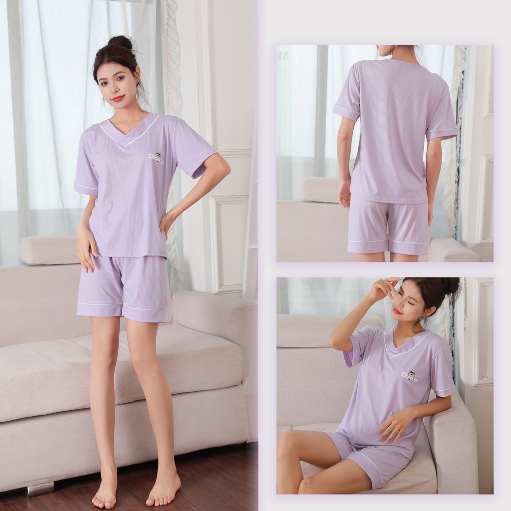 UNINICE Dingin dan santai set piyama wanita polos/set celana tangan pendek Baju tidur/Setelan lengan pendek celana dast