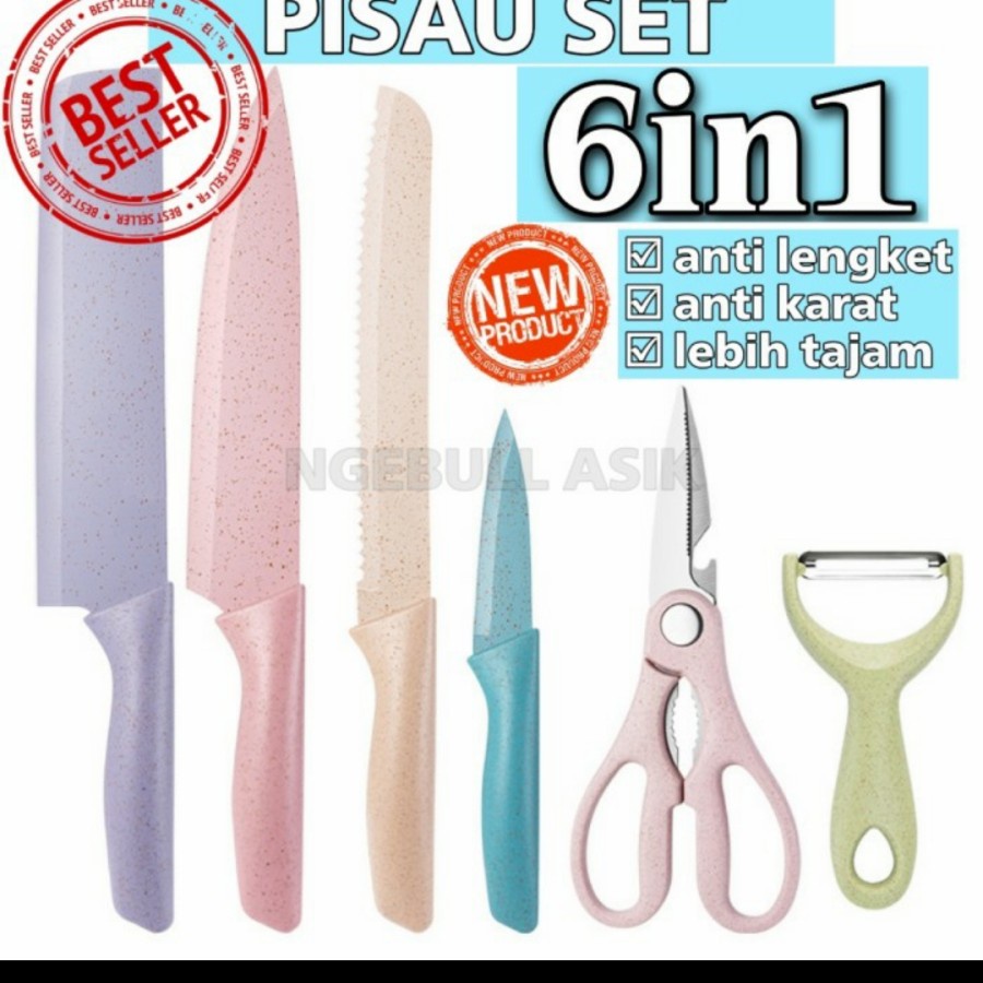 PISAU SET KERAMIK 6 IN 1 ANEKA WARNA / PISAU JERAMI MULTICOLOUR PREMIUM