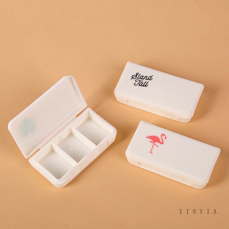 Kotak Obat 3 Sekat Harian Pill Box Mini Portable Medicine kecil mini MOTIF FLAMINGO , KAKTUS ,DLL- AG2