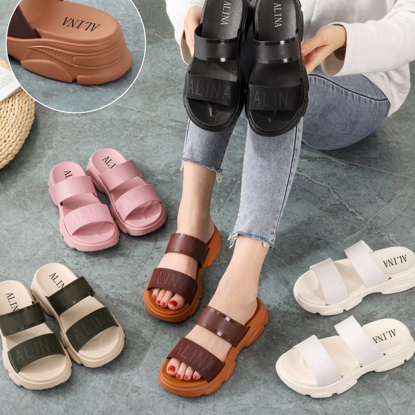 Sandal Gunung Tali Jelly LOGO ALINA Import 2201-1