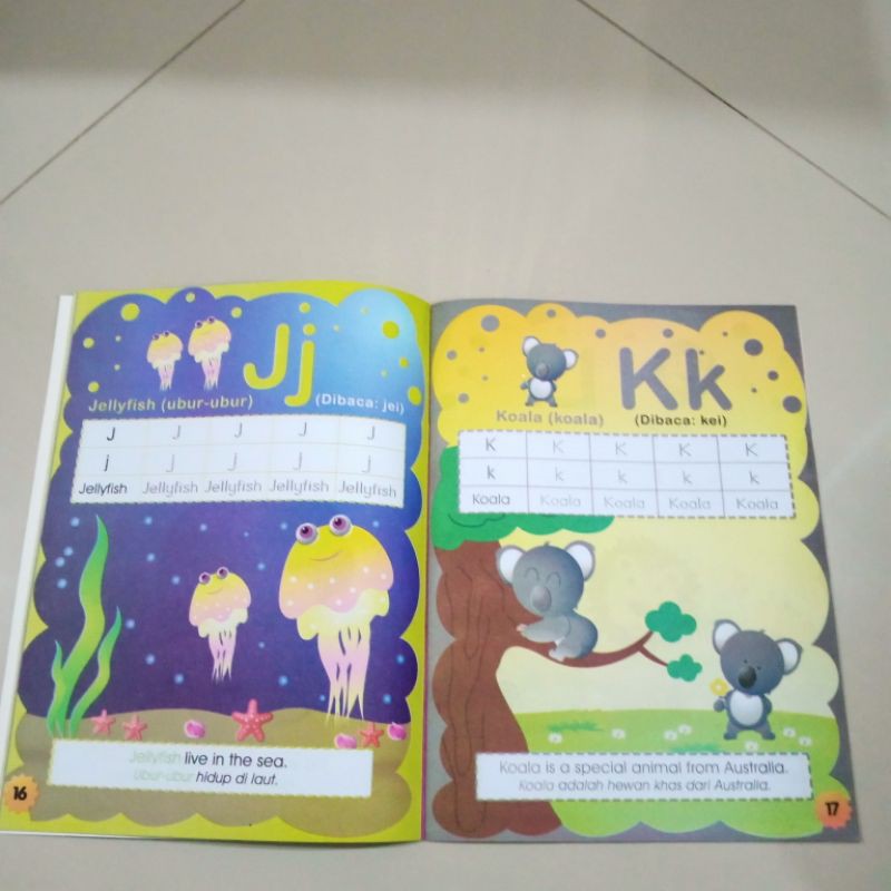 BUKU ANAK,BUKU MENGENAL HURUF DAN ANGKA DALAM BAHASA INGGRIS 64 HALAMAN (21×28CM)