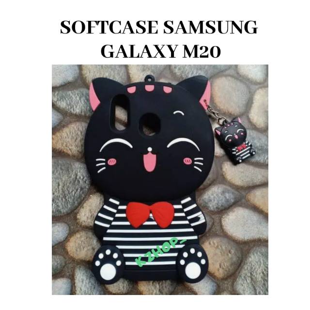 Softcase 3D Samsung Galaxy M20 Cover Silikon karakter Kucing soft casing