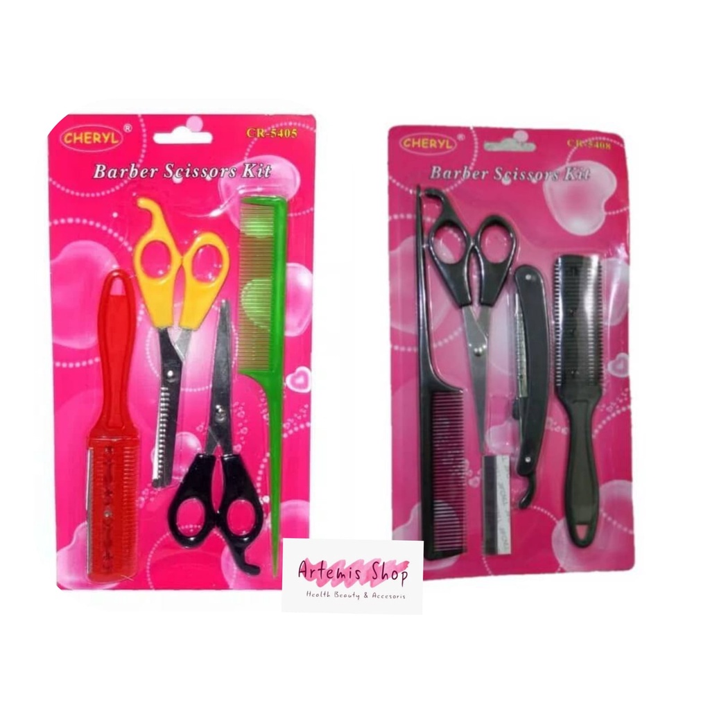 Cheryl Barber Scissors Kit Gunting Sasak Rambut Set Sisir Potong Kumis CR-5408 / CR-5405