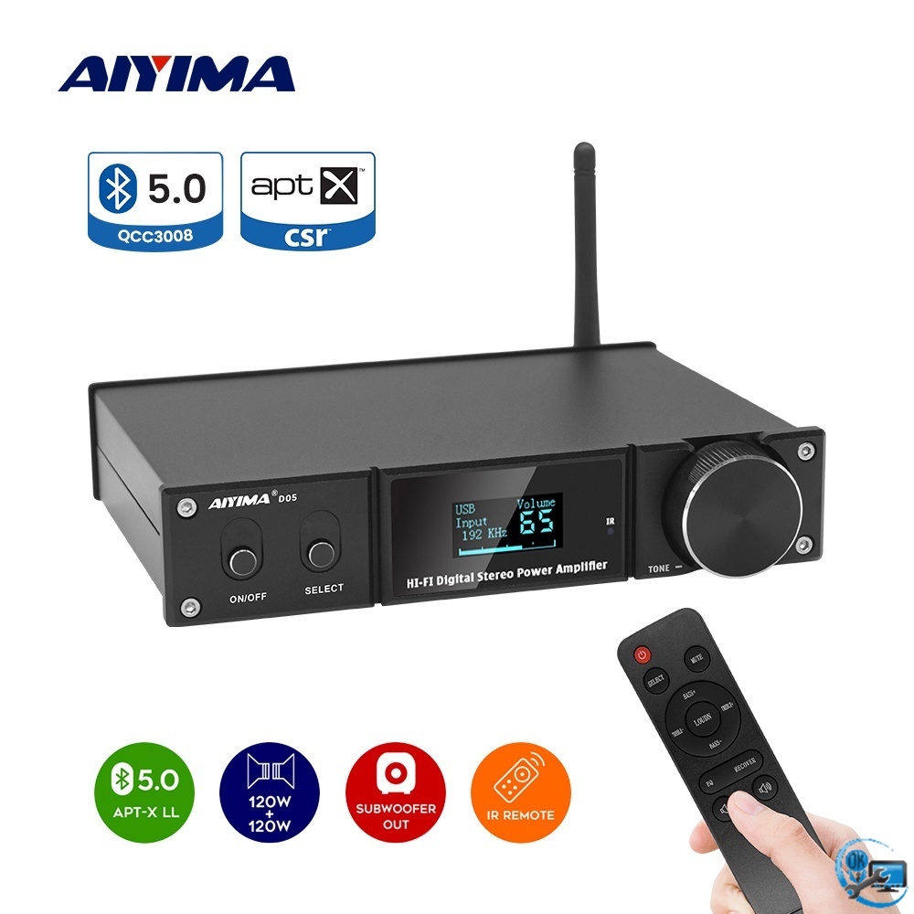 Aiyima D05 Bluetooth 5.0 Amplifier 2.1 Channel Stereo Amp Receiver with Remote - B2D2217 PERALATAN K
