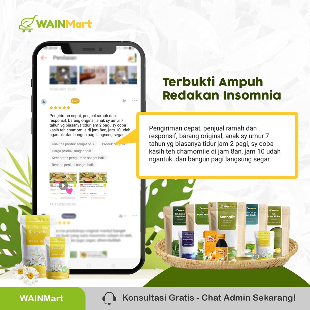 ANTI IMSOMNIA !!! Teh Celup Bunga Chamomile Herbal Relaksasi kaya Antioksidan